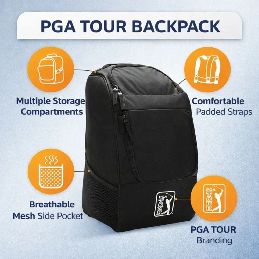 PGA TOUR Golf Disc Backpack‎ Lightweight Sports Travel Bag Black